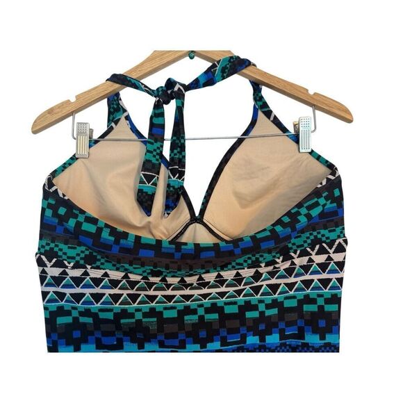 Merona Geometric Print Green Blue Black Halter One Piece Padded Swimsuit Large - Picture 11 of 15